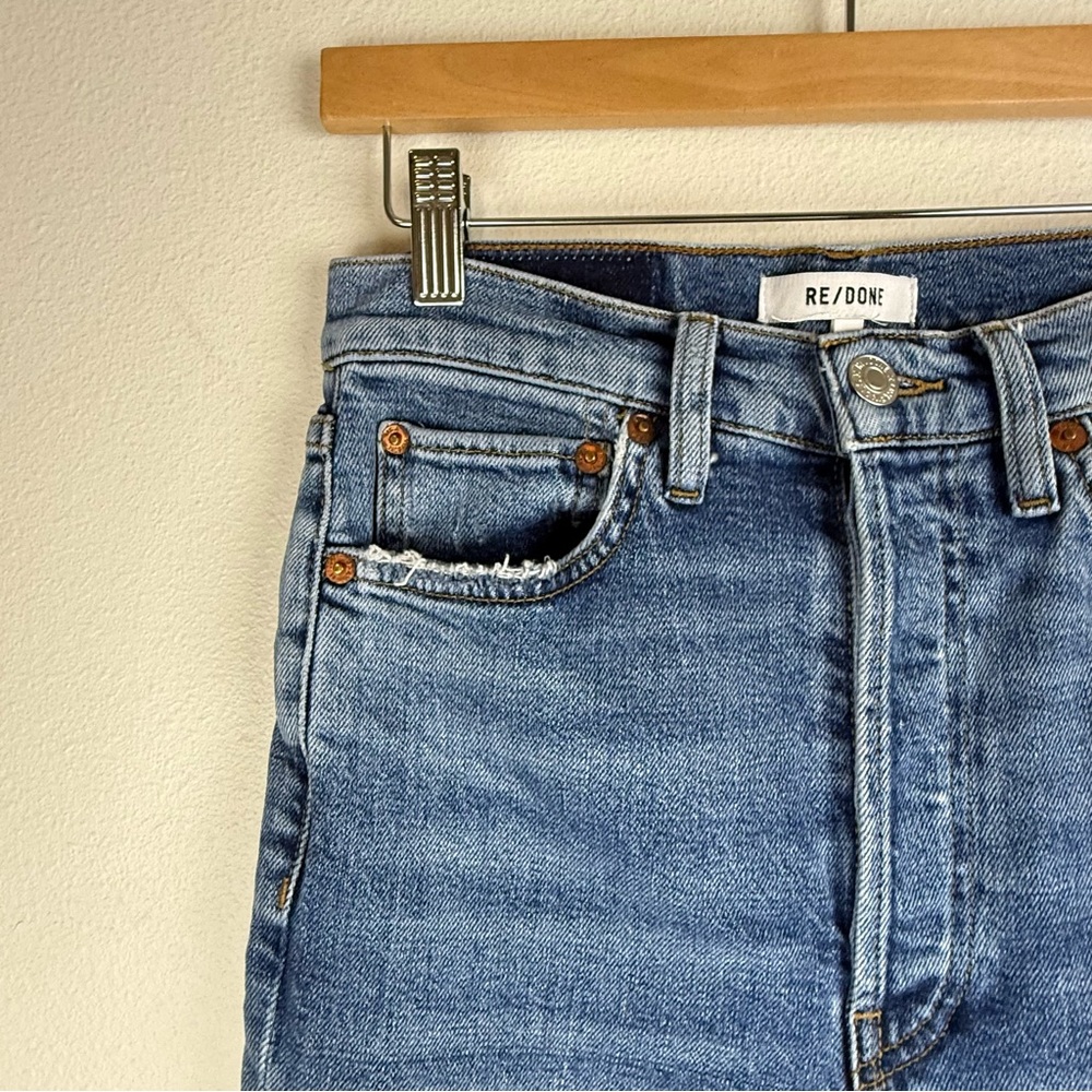 RE/DONE Ultra High Rise Stove Pipe Denim Jeans Vintage Indigo Destroyed Women 27 - Picture 6 of 12